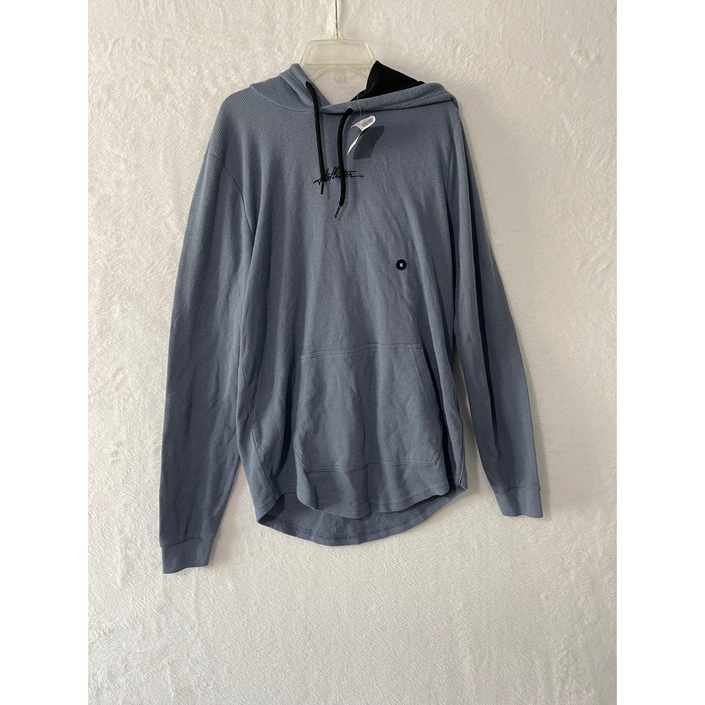 Hollister Mens Waffle Knit Thermal Hoodie Blue Gray Cotton Pullover Medium NEW